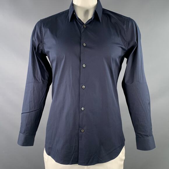 THEORY Size L Sylvain Navy Cotton Blend Button Up Long Sleeve Shirt - Picture 1 of 7